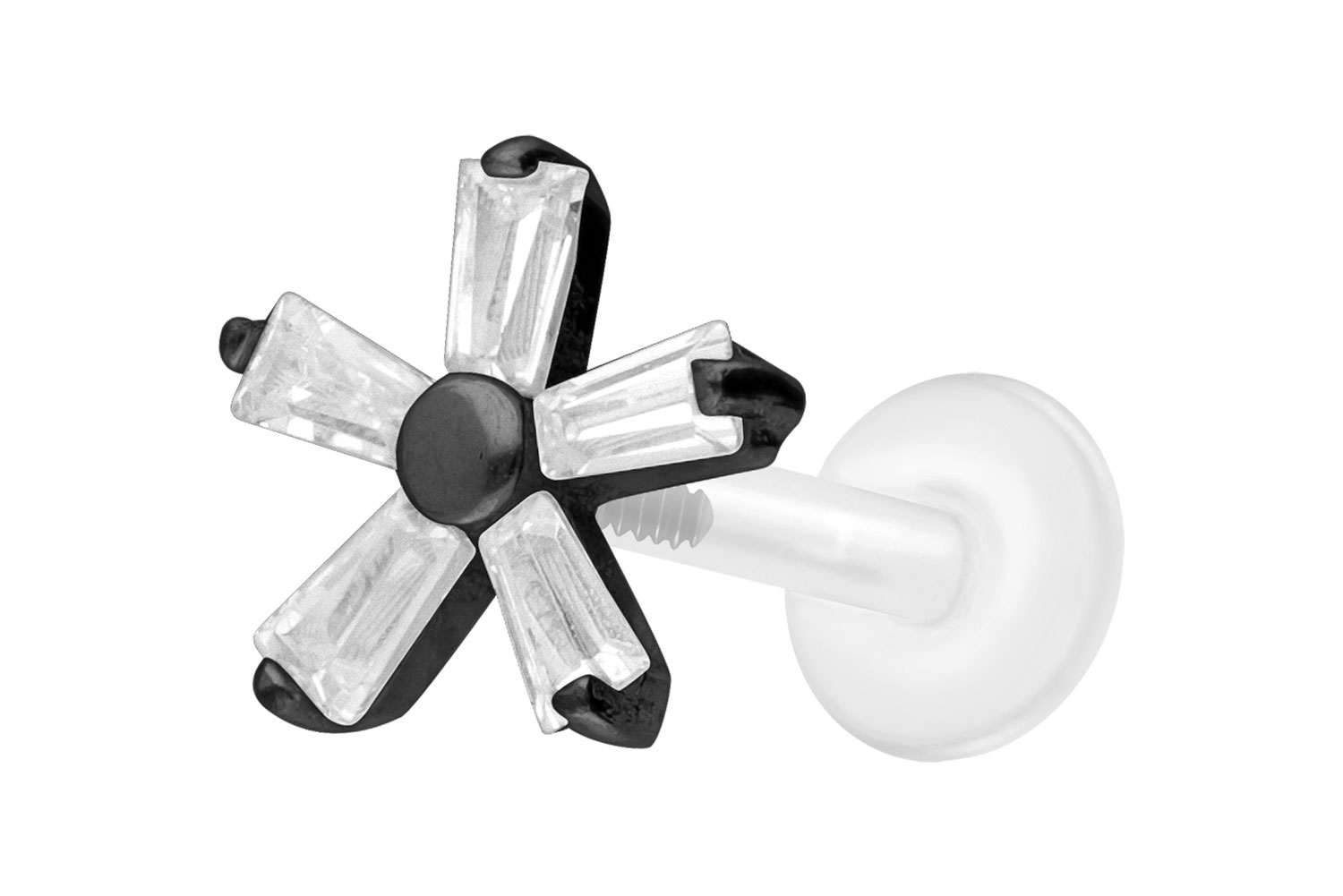 PTFE Labret Piercing mit Innengewinde + Titan-Aufsatz KRISTALLBLUME